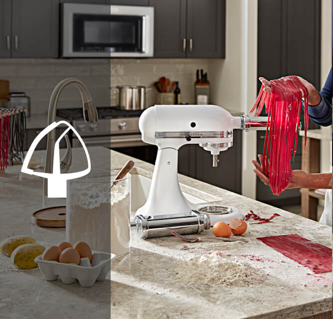 Person using a KitchenAid® pasta attachment