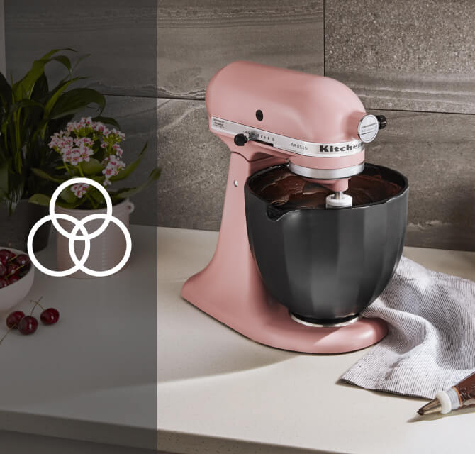 Matte Dried Rose KitchenAid® stand mixer with pink macarons