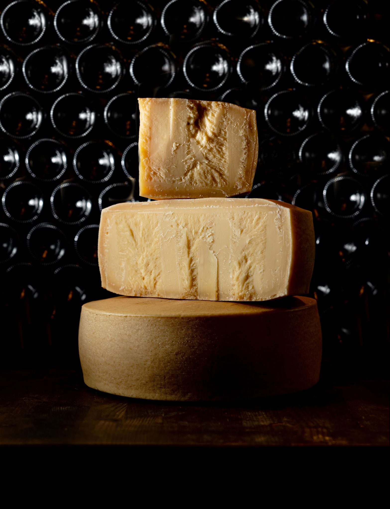 Wheels of cheese.