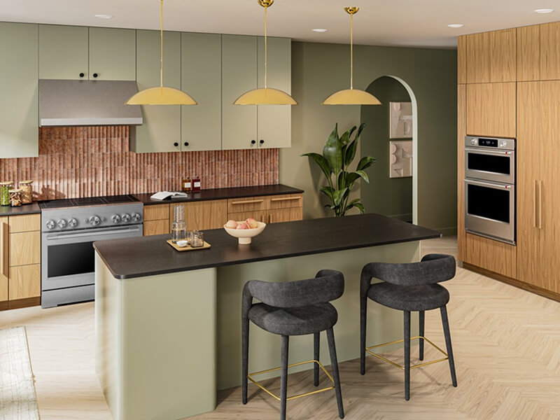 KitchenAid® stainless steel suite of appliances in a kitchen with neutral colors