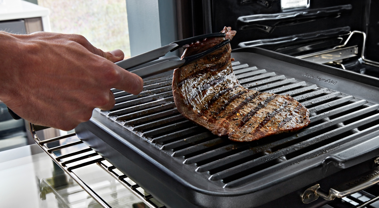 Cooked meat in countertop oven