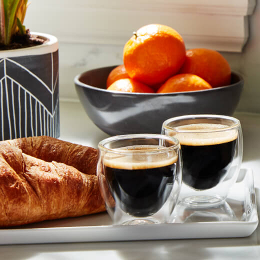 Two shots of espresso in glass cups