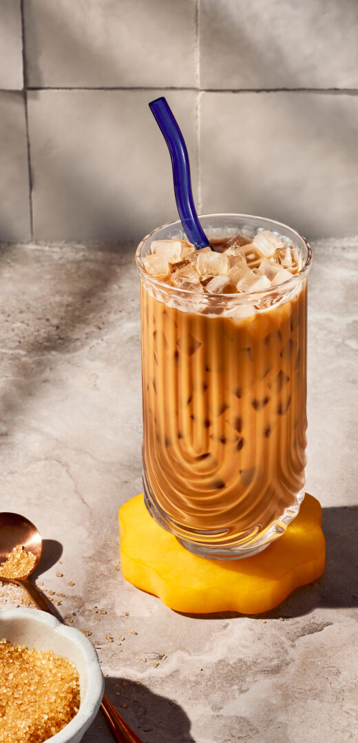 Iced latte in a tall glass