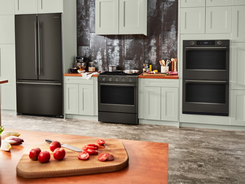 Black Ore kitchen appliances in a modern kitchen
