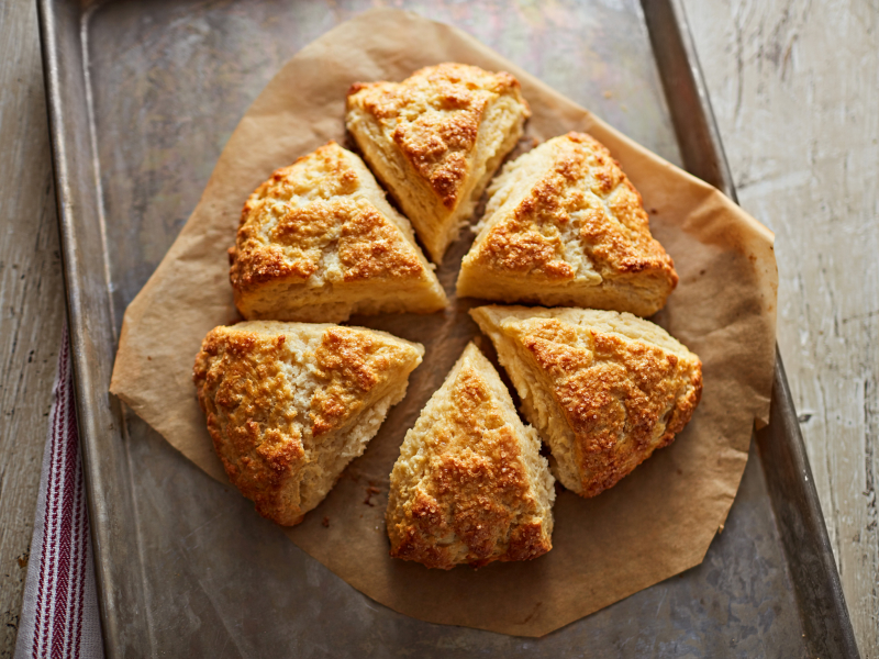 Baked homemade bread cut into sections 