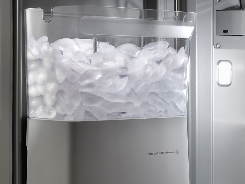 In-door ice maker bin full of ice