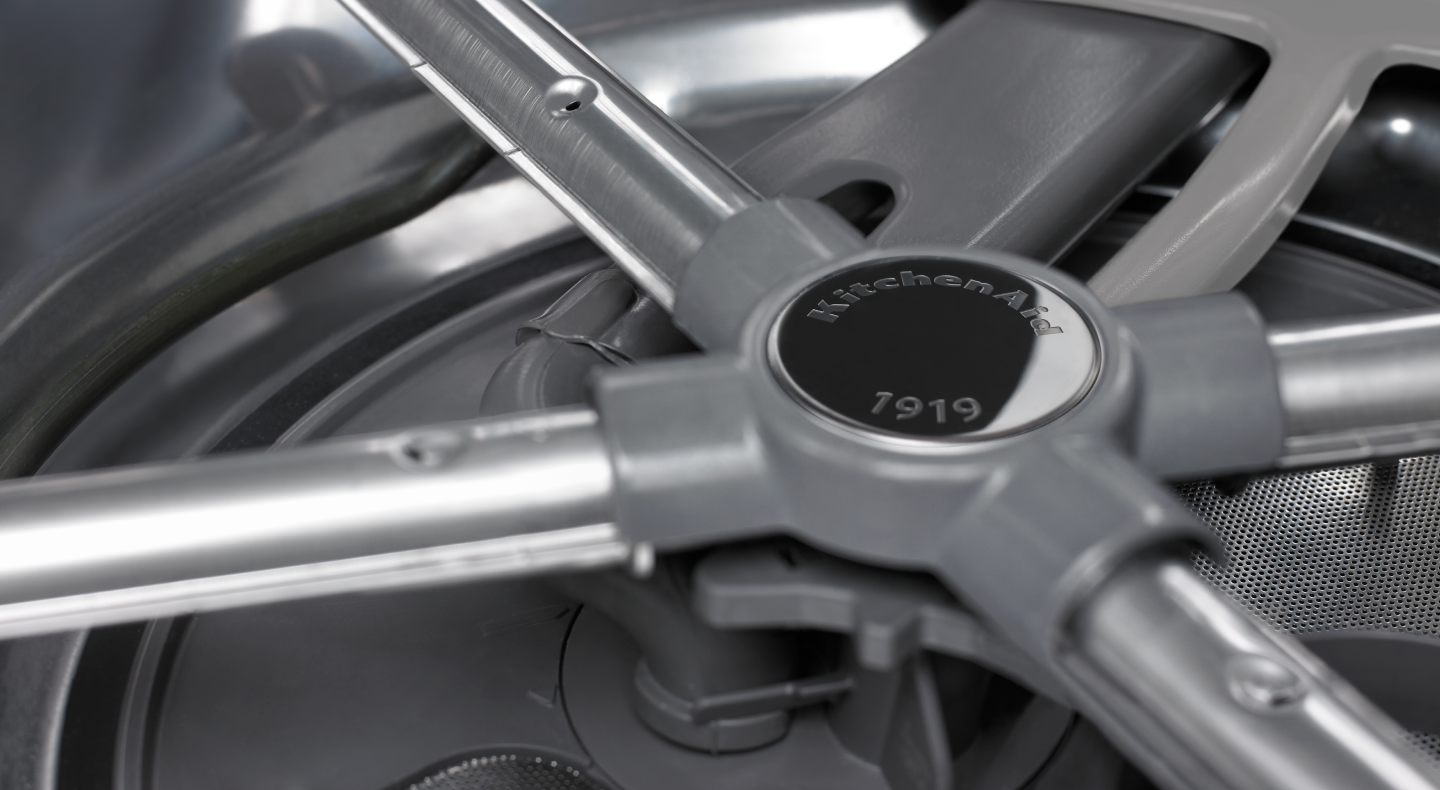 Close up of KitchenAid® dishwasher spray arm