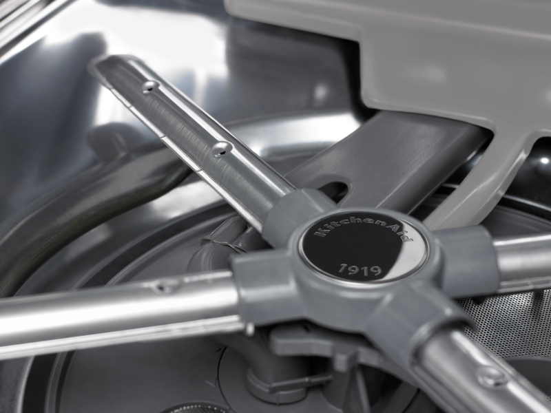 Close up of KitchenAid® dishwasher spray arm