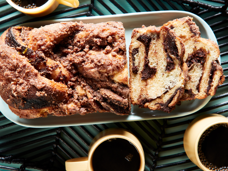 Slicked babka in a bread pan
