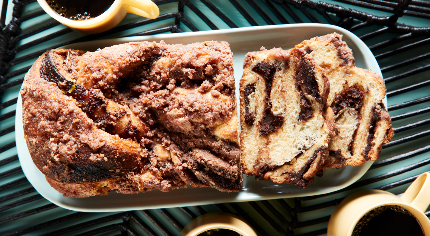 Slicked babka in a bread pan