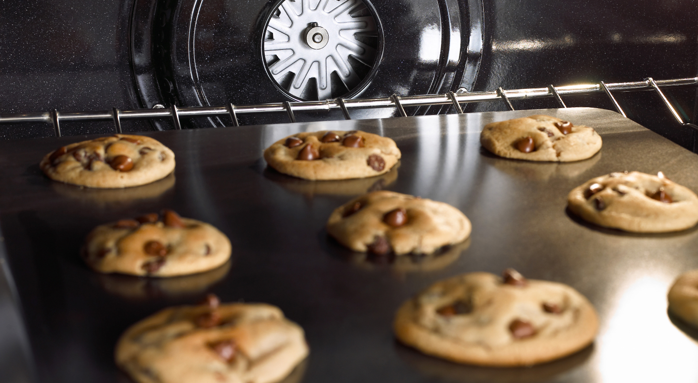 Chocolate chip cookies baking in the oven