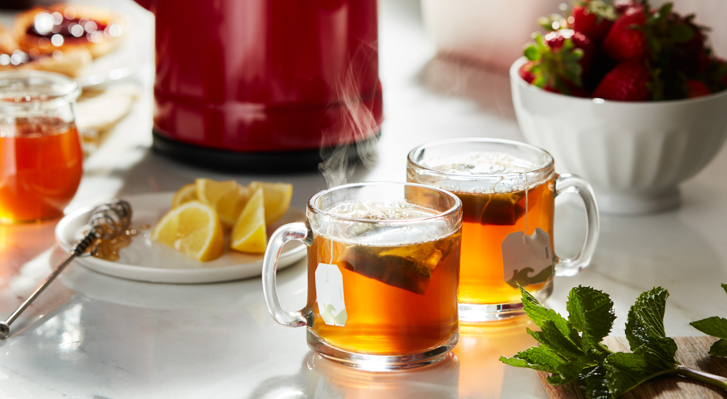 Hot tea with honey and lemon