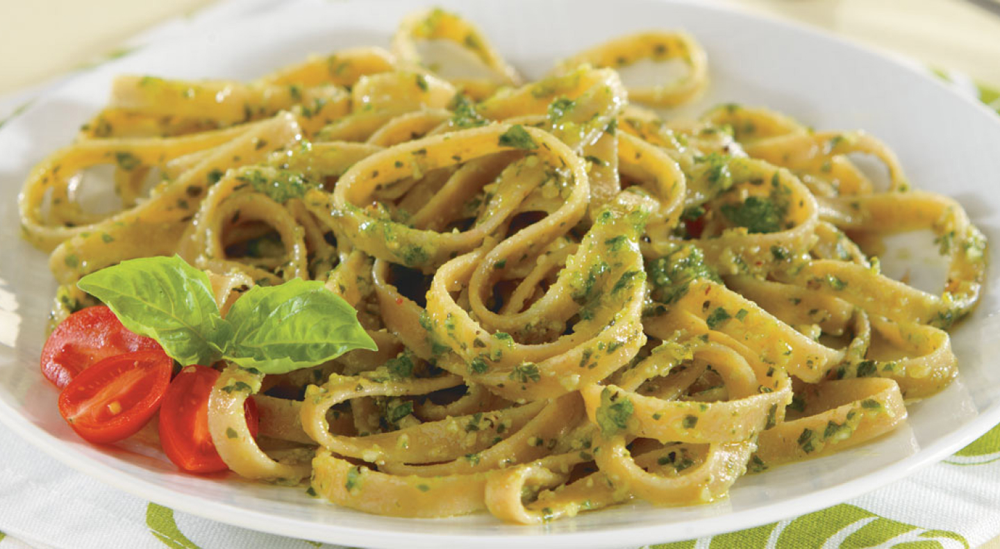 Linguine tossed with pesto 