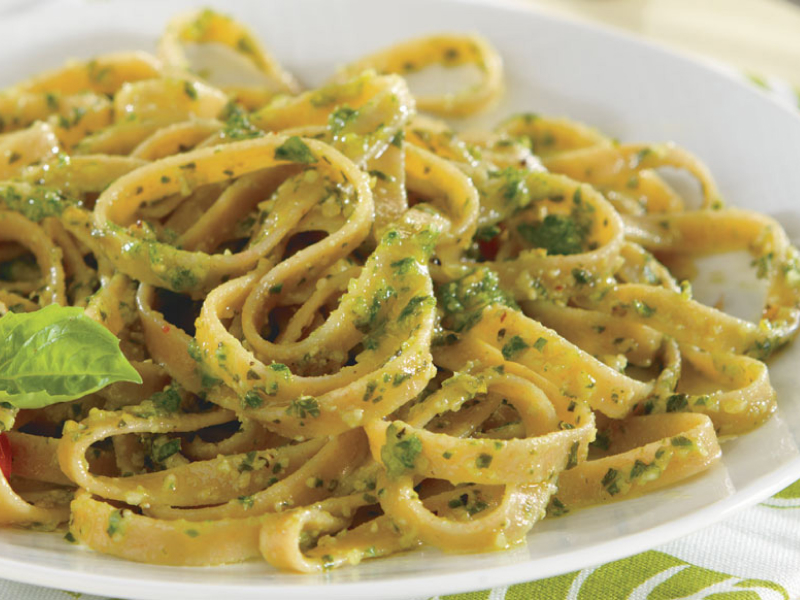 Linguine tossed with pesto 