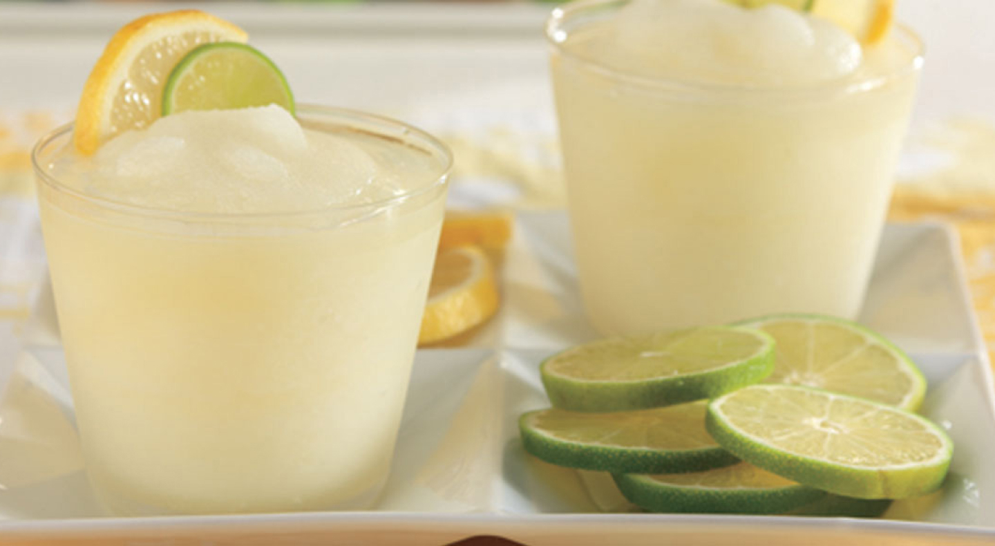 Glasses with frozen lemonade drinks
