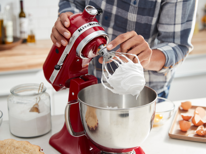 KitchenAid® stand mixer with meringue on wire whip