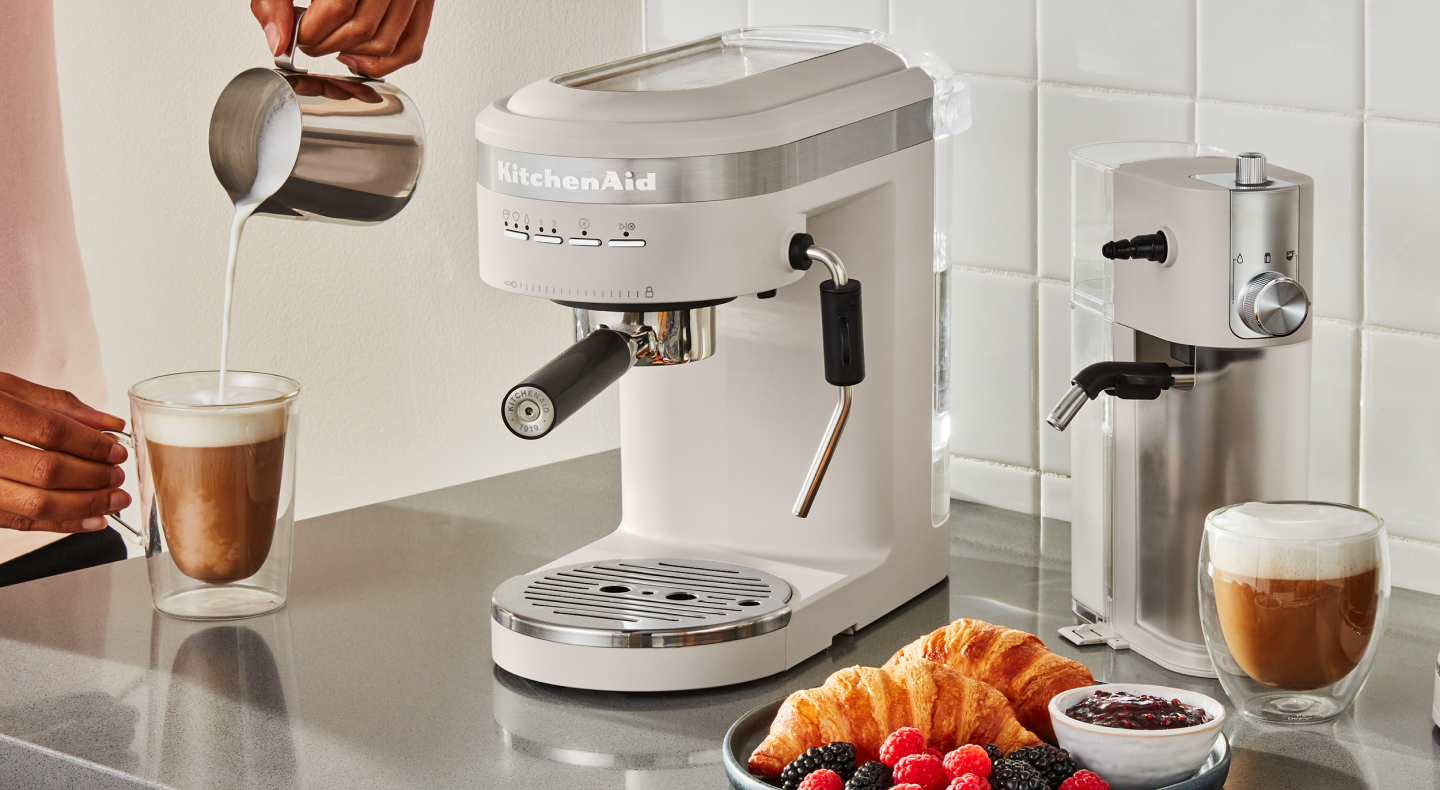 A white KitchenAid® espresso maker