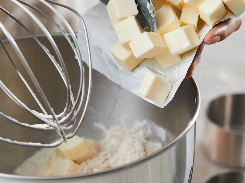 Butter in a stand mixer 