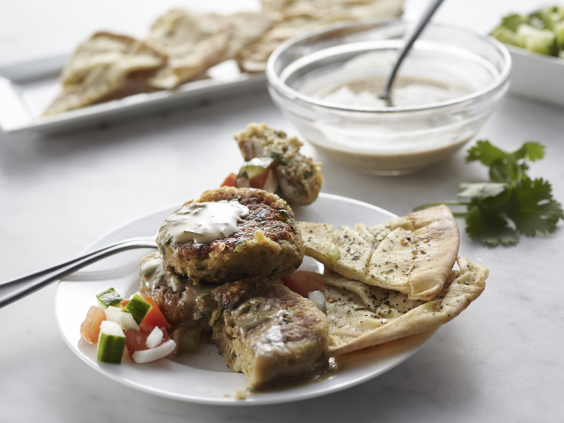 Pita and meatballs on a plate