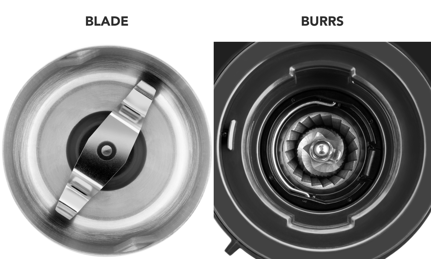 A blade and burr grinder side by side