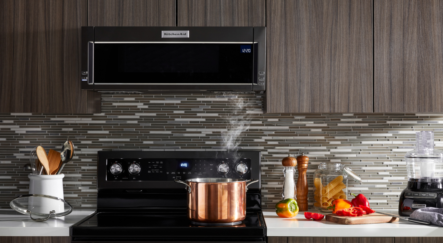 View of KitchenAid® microwave and stove