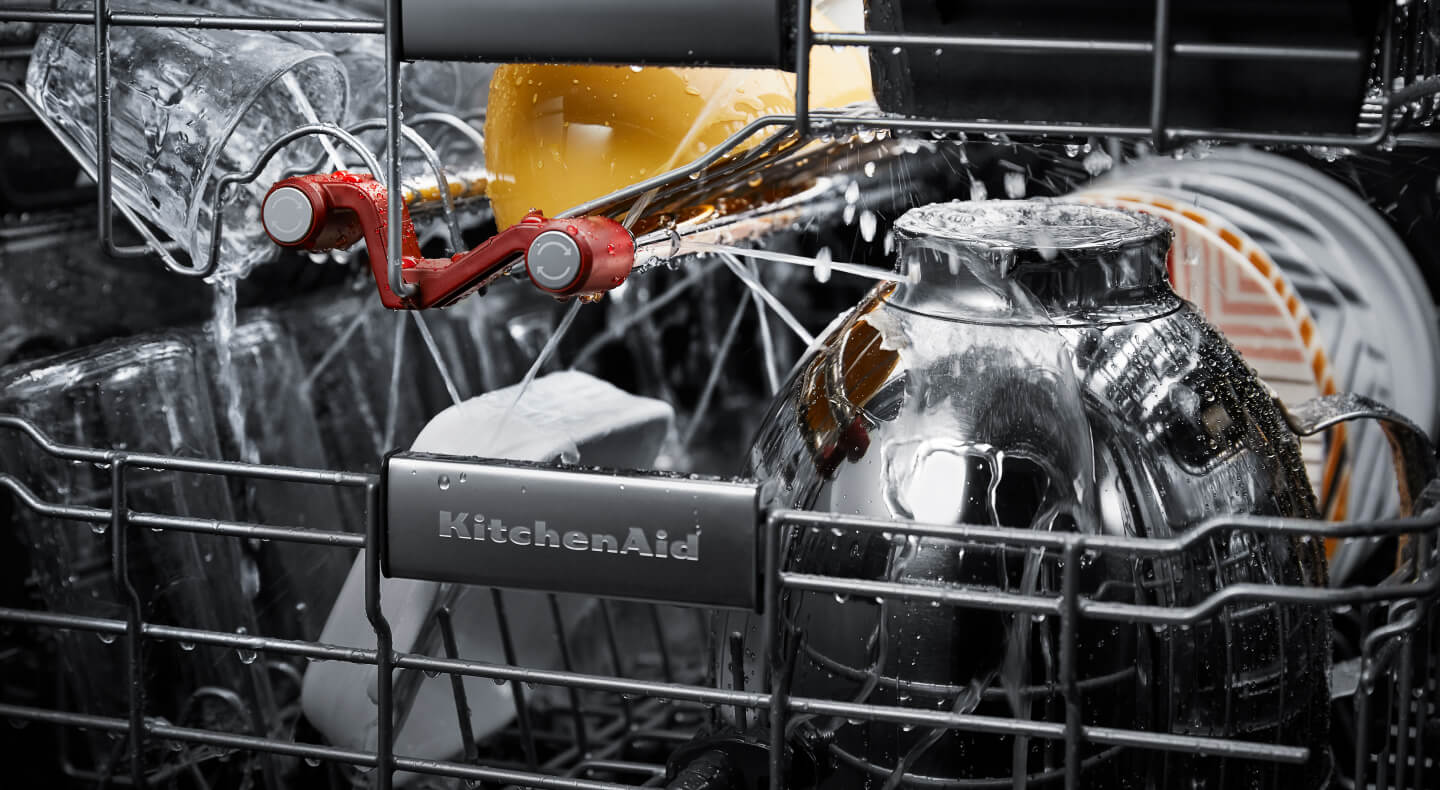 KitchenAid® third rack wash jets inside of a dishwasher