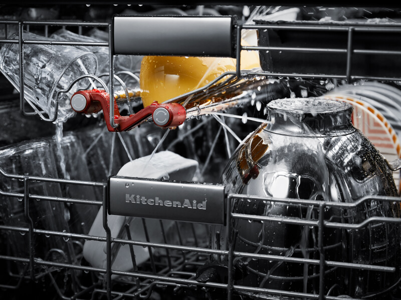 KitchenAid® third rack wash jets inside of a dishwasher