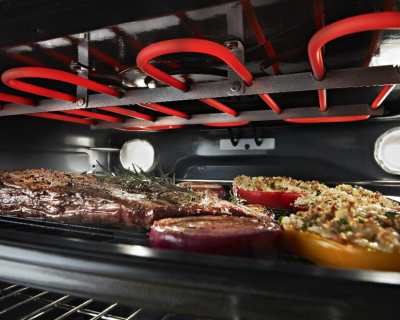 Foods crisping under a broiler element