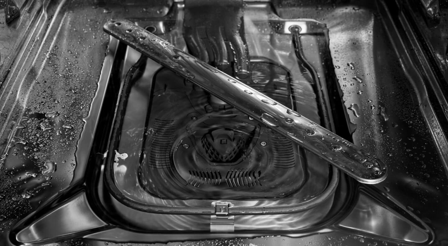 Inside of a dishwasher with water droplets