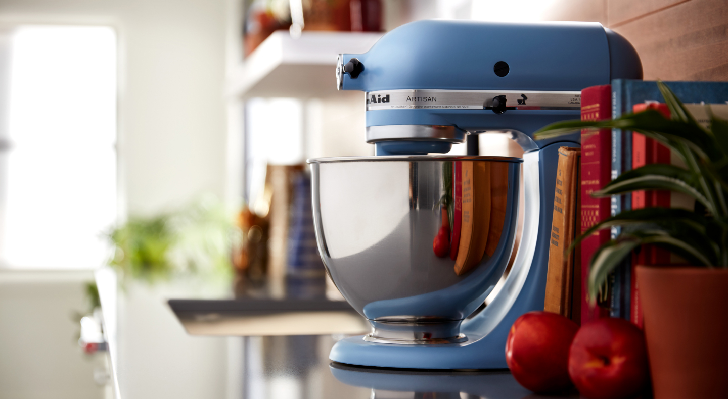 Blue KitchenAid® tilt-head stand mixer
