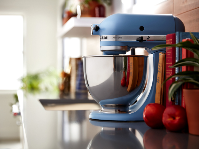 Blue KitchenAid® tilt-head stand mixer