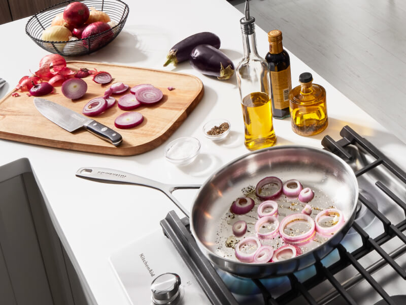 Onions in a pan on the stovetop