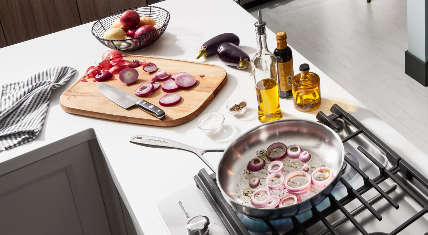 Onions in a pan on the stovetop