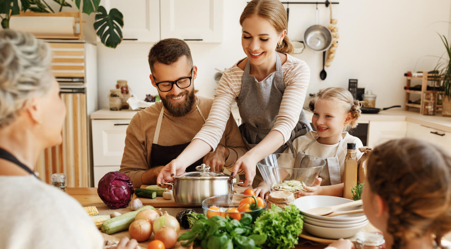 A family sitting down to dinner