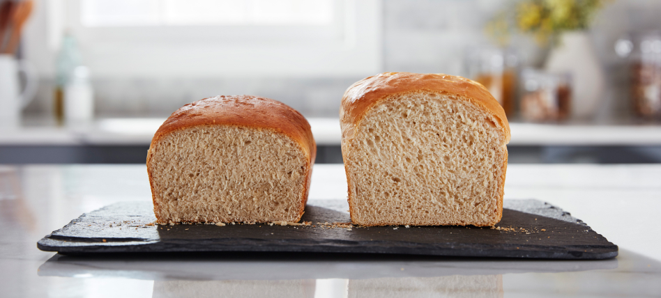 Two loaves of bread on a countertop