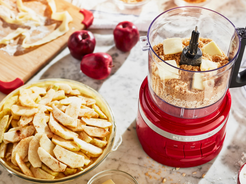 KitchenAid® food processor making butter crumb topping for pie