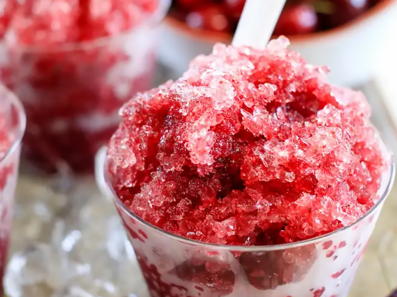 Deep red snow cone.