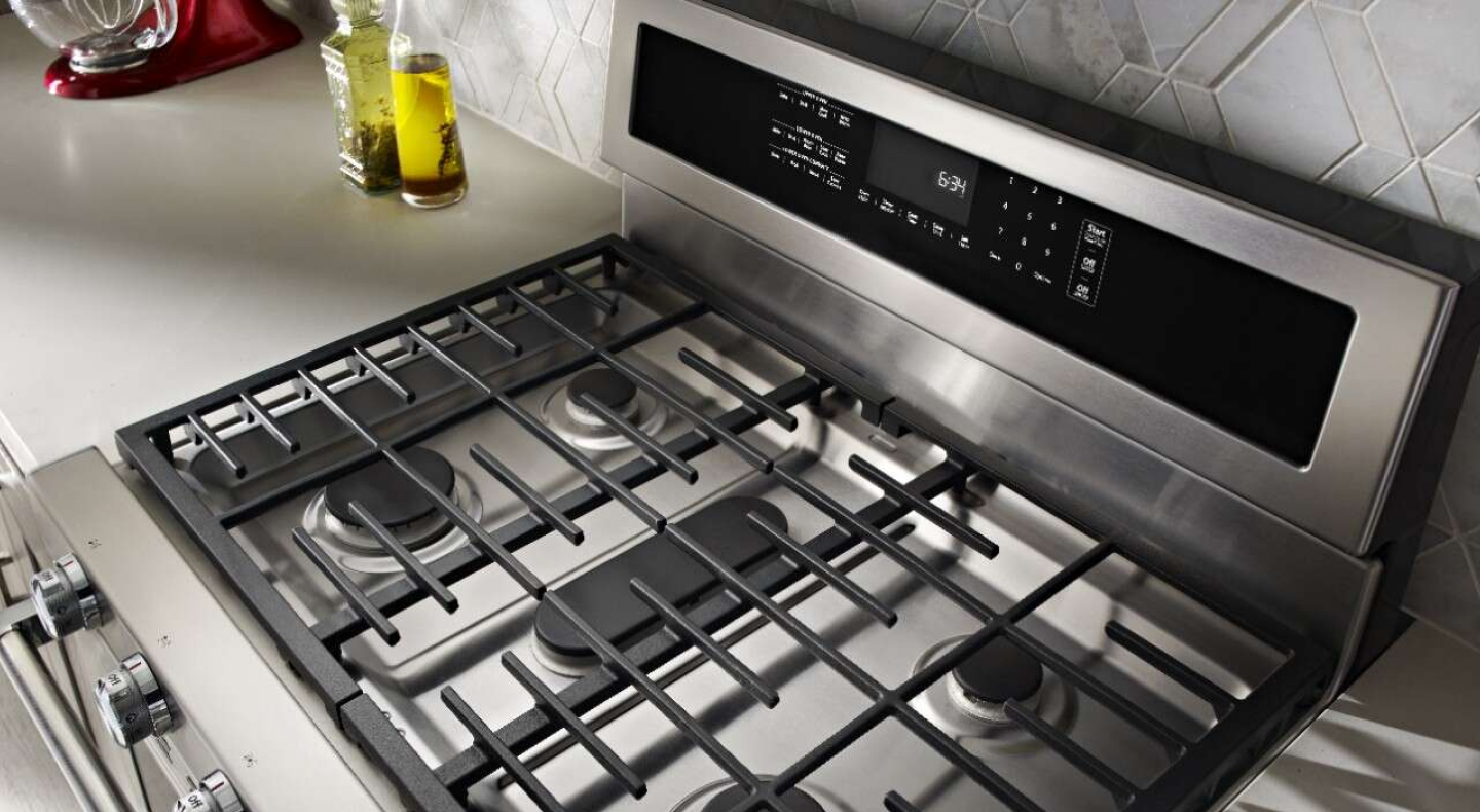 Gas range cooktop overhead view