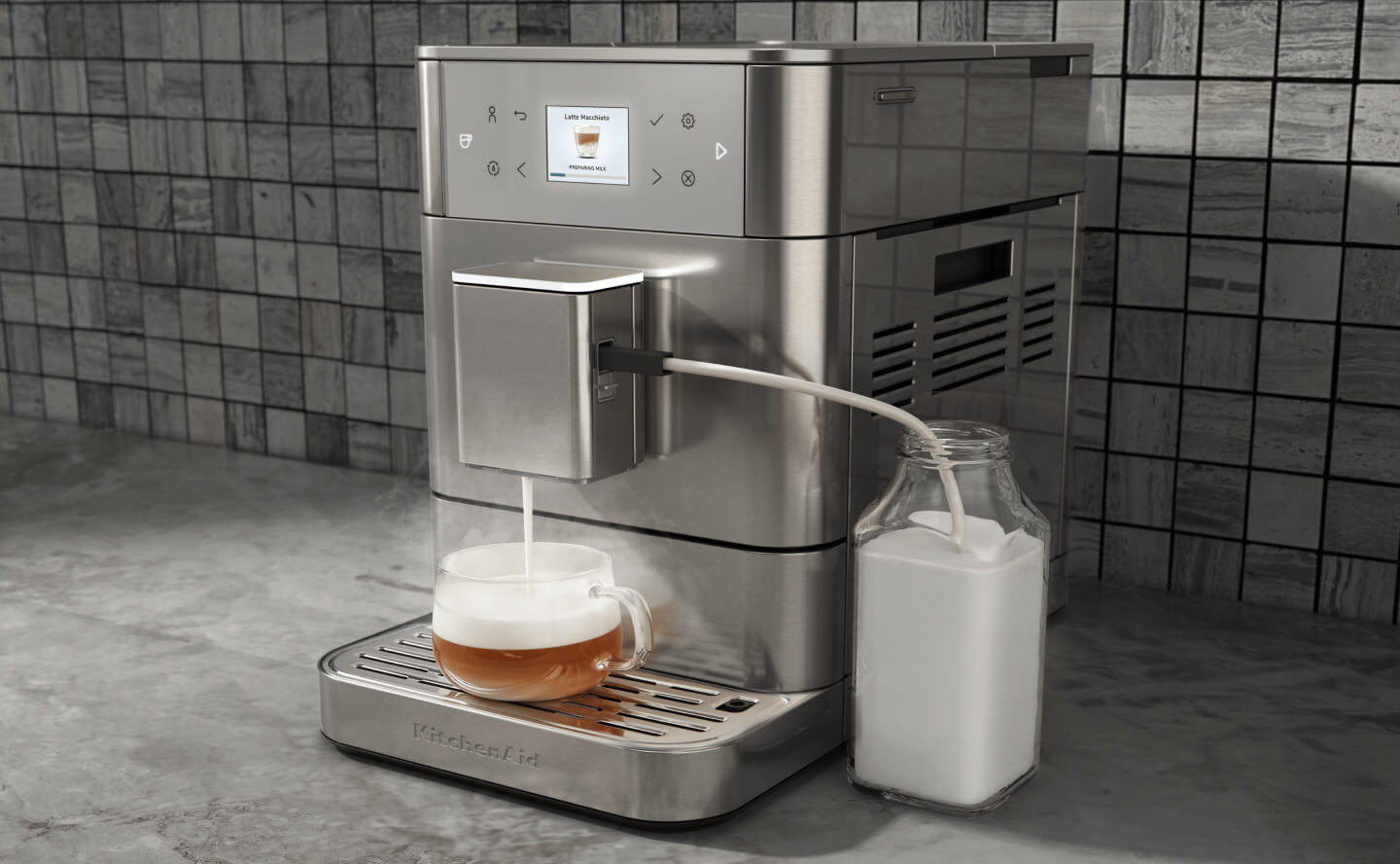 KitchenAid® Fully-Automatic Espresso Machine making an espresso drink