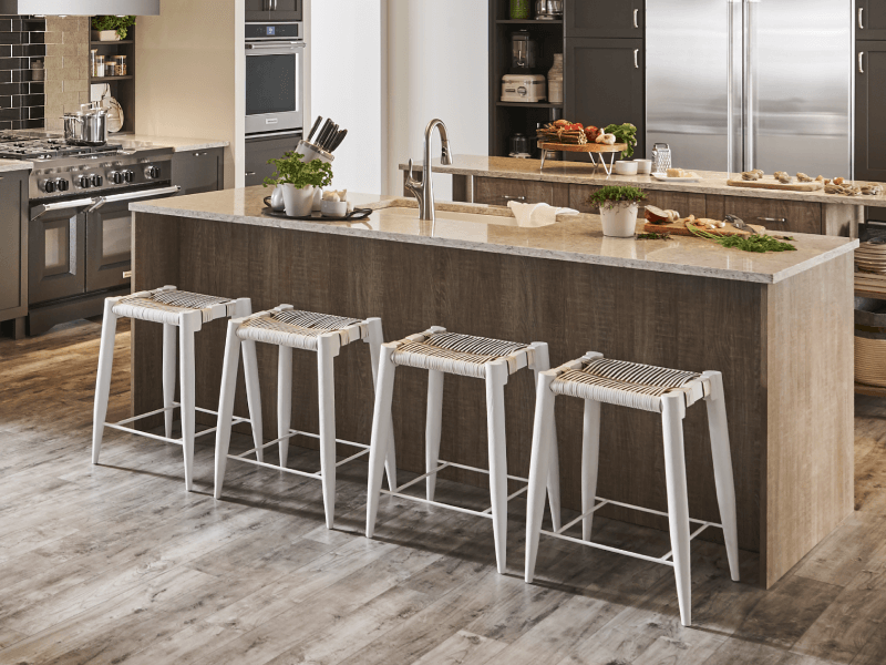Open concept kitchen with two kitchen islands