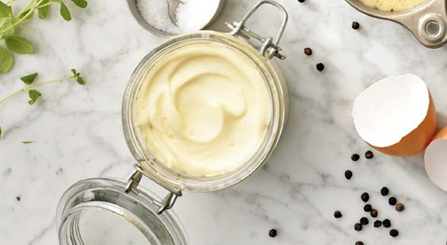 An open jar of mayo