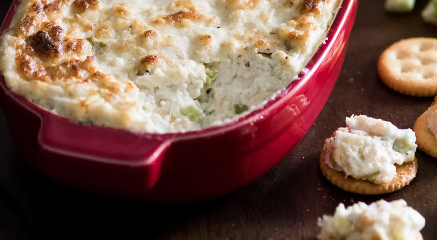 Crackers topped with a homemade dip