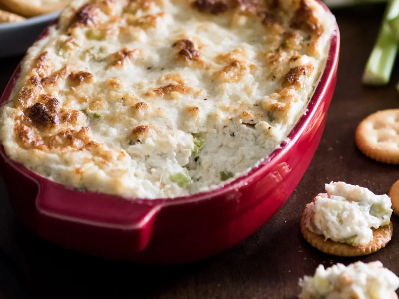 Crackers topped with a homemade dip