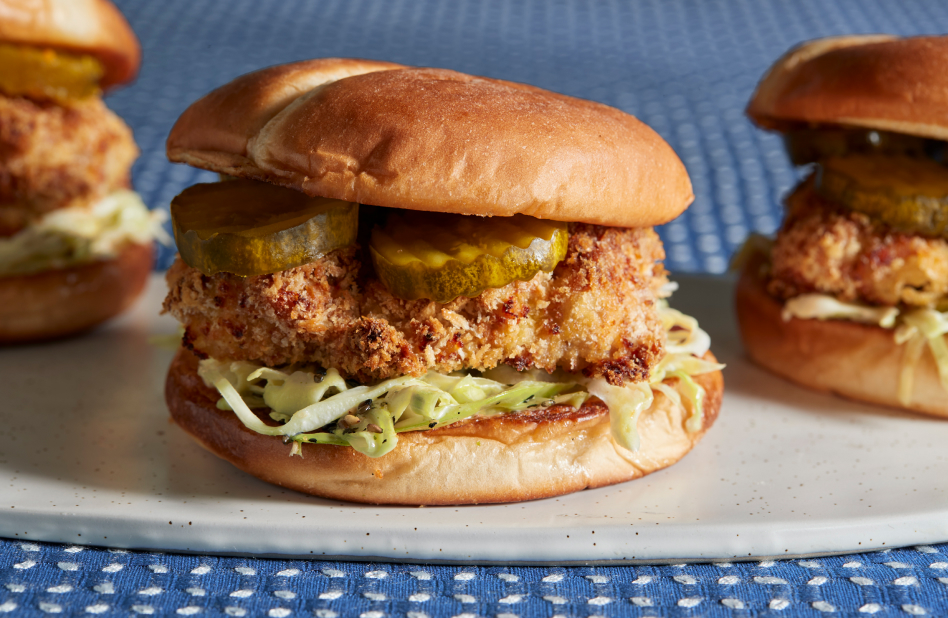 Air fried chicken sandwich on a plate