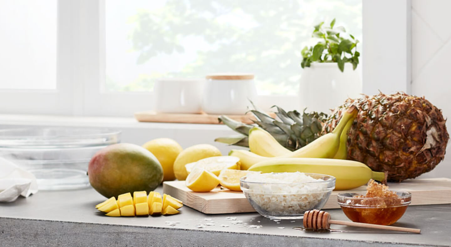 Assorted fruits on a countertop