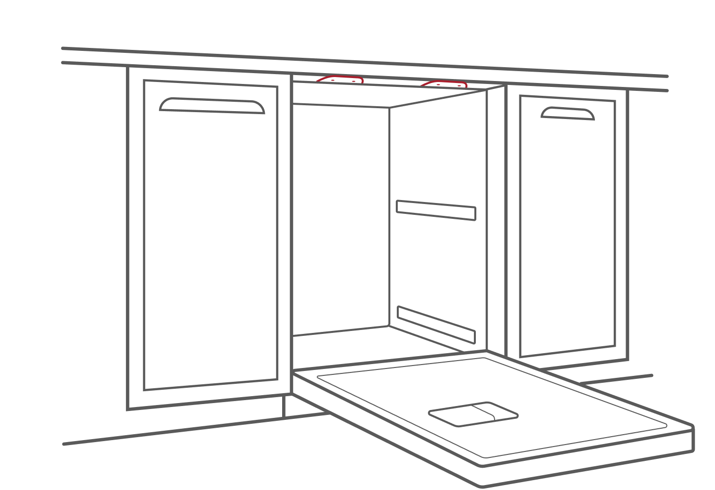 Installed dishwasher with door open infographic