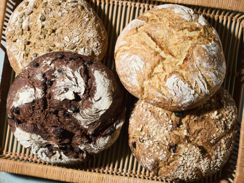 Round loaves of bread in basket