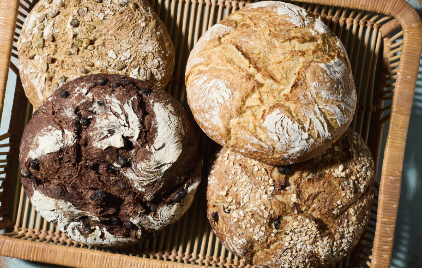 Round loaves of bread in basket