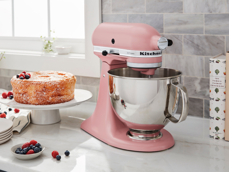 Pink KitchenAid® stand mixer on a countertop
