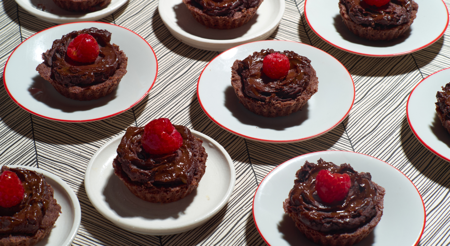 Miniature chocolate raspberry tarts
